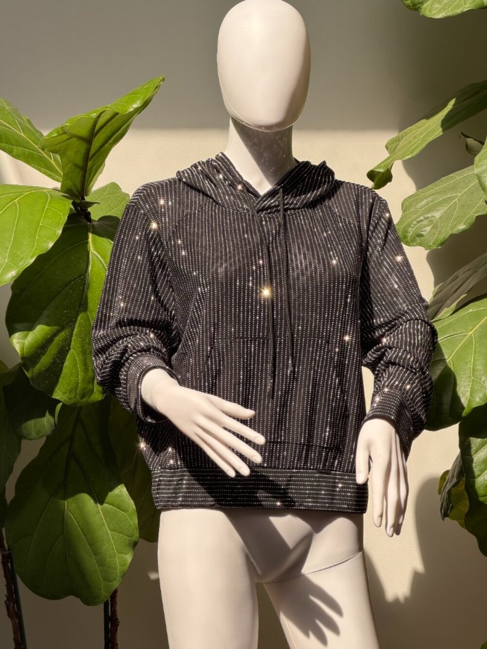 AKIRA Label Black Marlow Embellished Mesh Hoodie